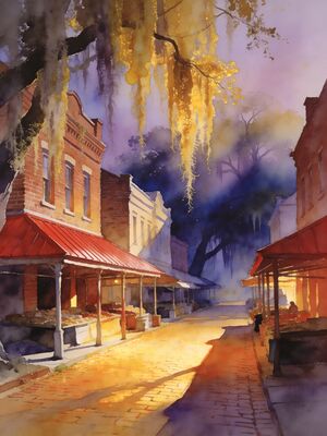 Savannah Georgia Cathedral Square Watercolor Canvas Print