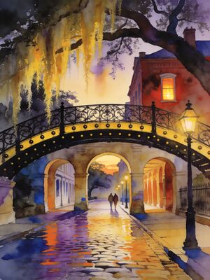 Savannah Georgia City Market Watercolor Canvas Print