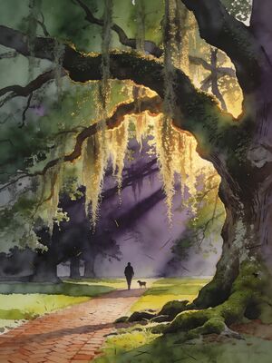 Savannah Forsyth Park Fountain Watercolor Canvas Print