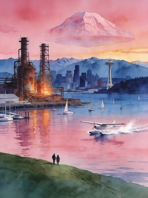 Seattle Kerry Park Space Needle Watercolor Canvas Print