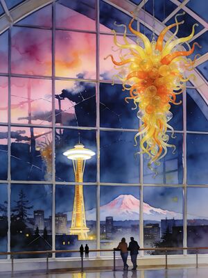Seattle Gas Works Park Watercolor Canvas Print