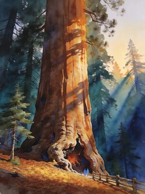 Sequoia Moro Rock Sunrise Watercolor Canvas Print