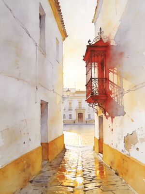 Seville Cathedral Square Watercolor Canvas Print