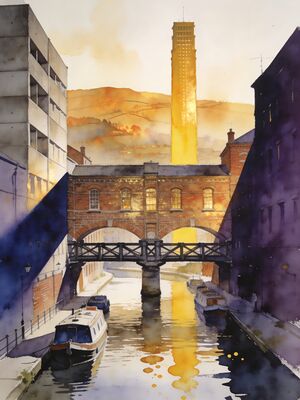 Sheffield City Towers at Golden Hour Watercolor Canvas Print