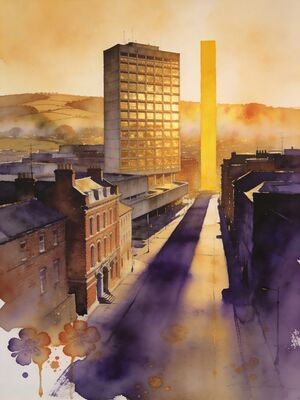 Sheffield Iconic Bridge and Waterfront Watercolor Canvas Print