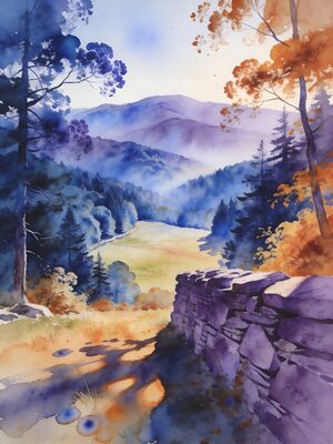 Shenandoah Skyline Drive Blue Ridge Watercolor Canvas Print