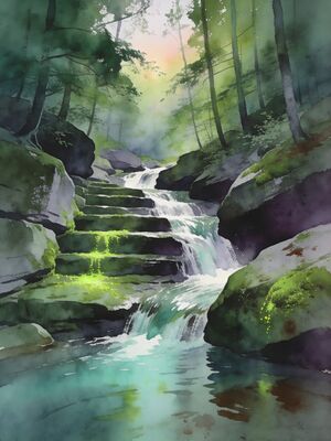 Shenandoah Dark Hollow Falls at Dawn Watercolor Canvas Print