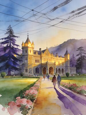 Shimla Viceregal Lodge Garden Watercolor Canvas Print