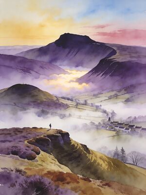 Shropshire Hills Alpine Meadow Watercolor Canvas Print