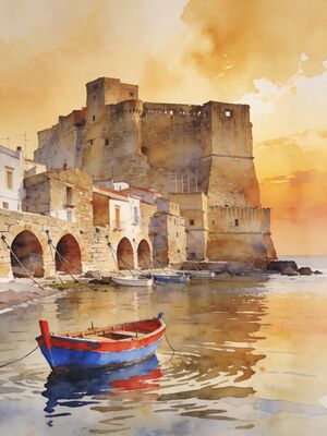 Sicily Village Lane Watercolor Canvas Print