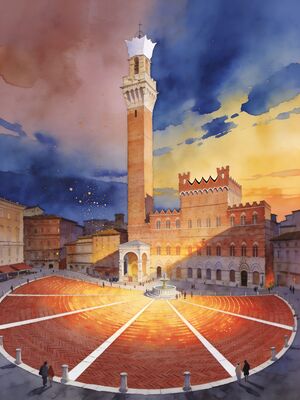 Siena Old Town Lane Watercolor Canvas Print