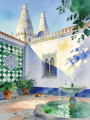 Sintra Garden Walk Watercolor Canvas Print