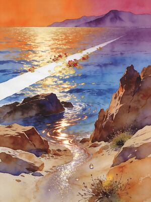 Skiathos Sunset Coast Watercolor Canvas Print