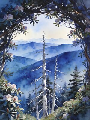 Smoky Mountains Chimney Tops Autumn Watercolor Canvas Print