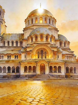 Sofia Alexander Nevsky Cathedral Gold Domes Watercolor Canvas Print