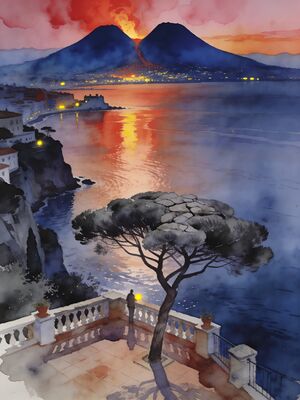 Sorrento Morning Cove Watercolor Canvas Print