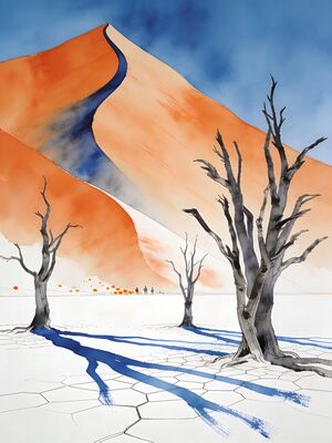 Sossusvlei Deadvlei Dead Trees Watercolor Canvas Print