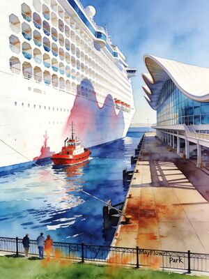 Southampton Ocean Dock Cruise Ships Watercolor Canvas Print
