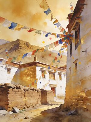 Spiti Valley Tabo Monastery Ancient Watercolor Canvas Print