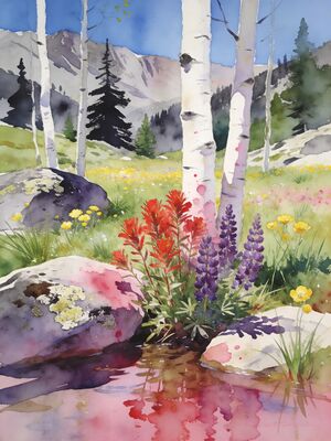 Steamboat Springs Summit Panorama Watercolor Canvas Print