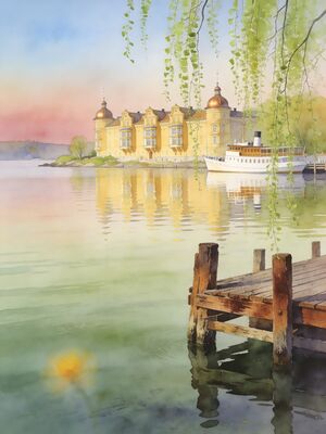 Stockholm Gamla Stan Narrow Medieval Lane Watercolor Canvas Print