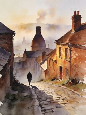 Stoke-on-Trent Historic Quarter Watercolor Canvas Print