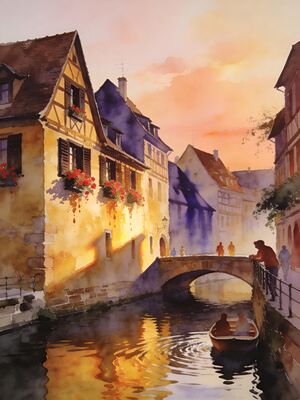 Strasbourg Petite France Watercolor Canvas Print