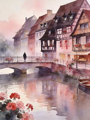 Strasbourg Historic Quarter Walk Watercolor Canvas Print