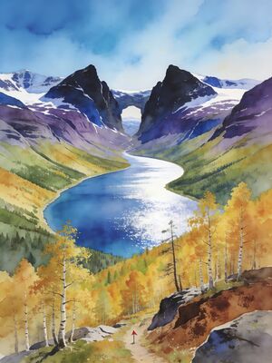 Sweden Abisko Lapland Mountain Vista Watercolor Canvas Print