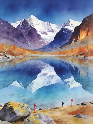 Sweden Kungsleden Trail Lake Reflection Watercolor Canvas Print