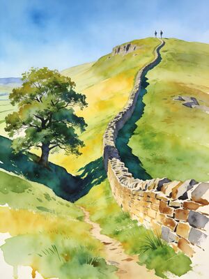 Sycamore Gap Golden Hour Watercolor Canvas Print