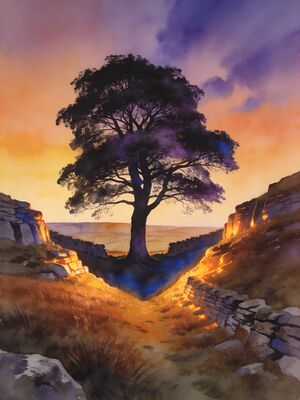 Sycamore Gap Classic View Watercolor Canvas Print