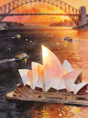 Sydney Bondi to Coogee Coastal Walk Watercolor Canvas Print