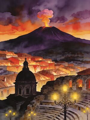 Taormina Morning Cove Watercolor Canvas Print