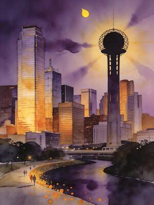 Texas Fort Worth Stockyards Watercolor Canvas Print