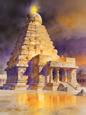 Thanjavur Brihadeeswarar Temple Tower Watercolor Canvas Print