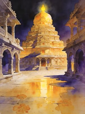 Thanjavur Temple Nandi Statue Watercolor Canvas Print