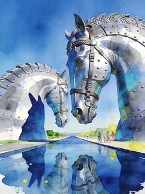 The Kelpies Golden Hour Watercolor Canvas Print