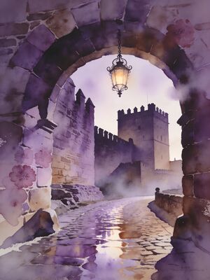 Toledo Rooftops and Spires at Dusk Watercolor Canvas Print