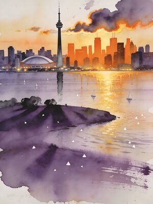 Toronto Harbourfront Morning Watercolor Canvas Print