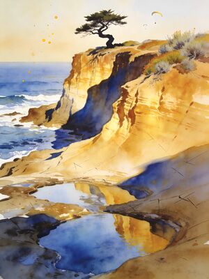 Torrey Pines Beach Sunset Watercolor Canvas Print