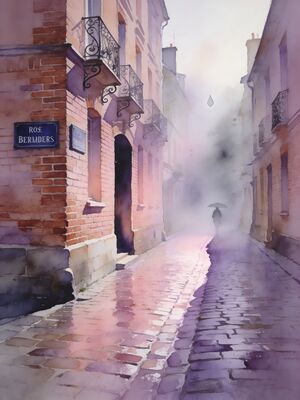 Toulouse Historic Quarter Walk Watercolor Canvas Print