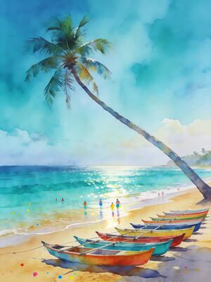 Trinidad Maracas Bay Beach Watercolor Canvas Print
