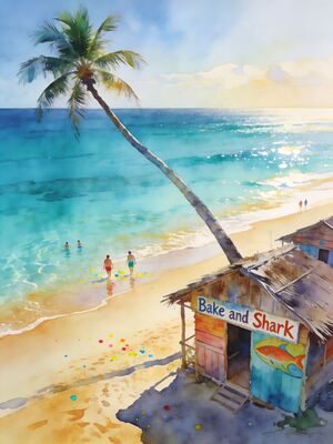 Tobago Pigeon Point Beach Sunset Watercolor Canvas Print