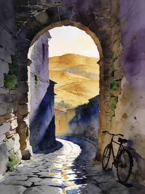 Tuscany Morning Lane Watercolor Canvas Print