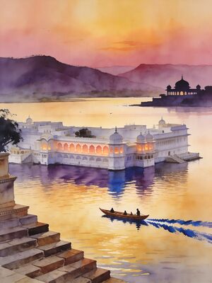 Udaipur Old City Lane Bougainvillea Watercolor Canvas Print
