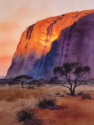 Uluru Classic View Watercolor Canvas Print