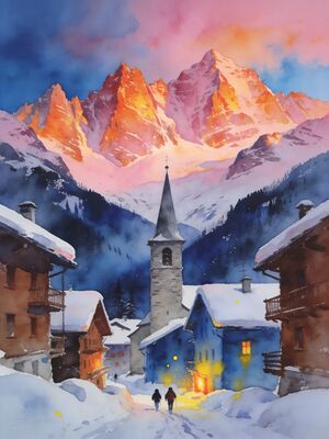 Val D Isere Watercolor Canvas Print