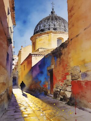 Valencia Cathedral Square Watercolor Canvas Print