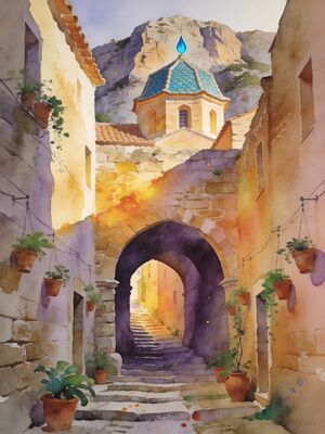 Valldemossa Monastery Mallorca Watercolor Canvas Print